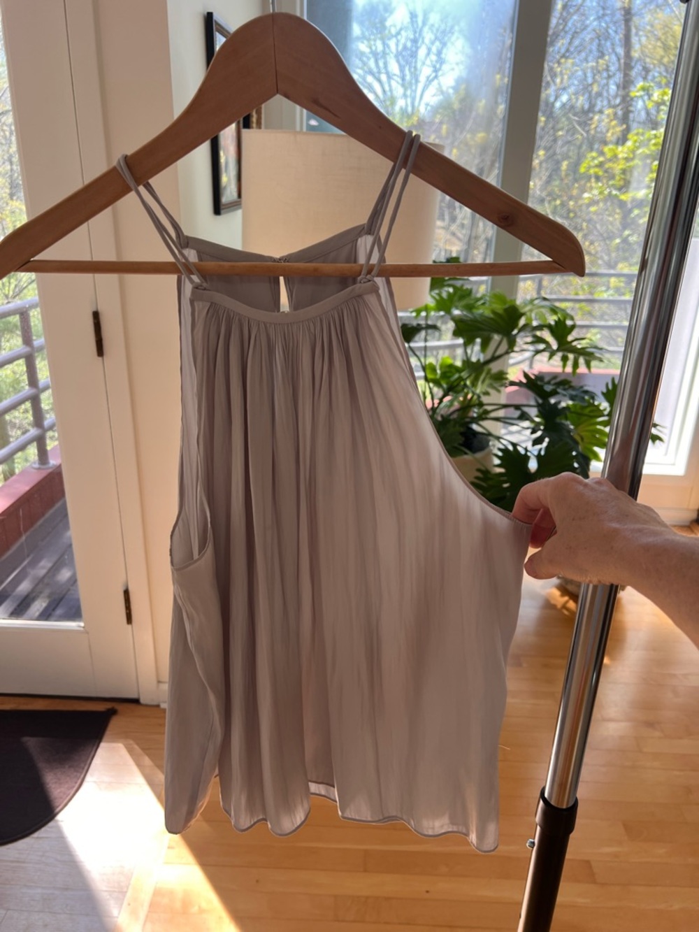 Ramy Brook Light Gray Sleeveless Pleated Silky Top - Women